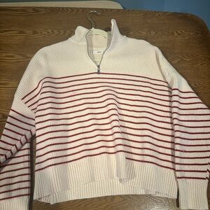 Mango Cream and Red Cowl Turtleneck Sweater